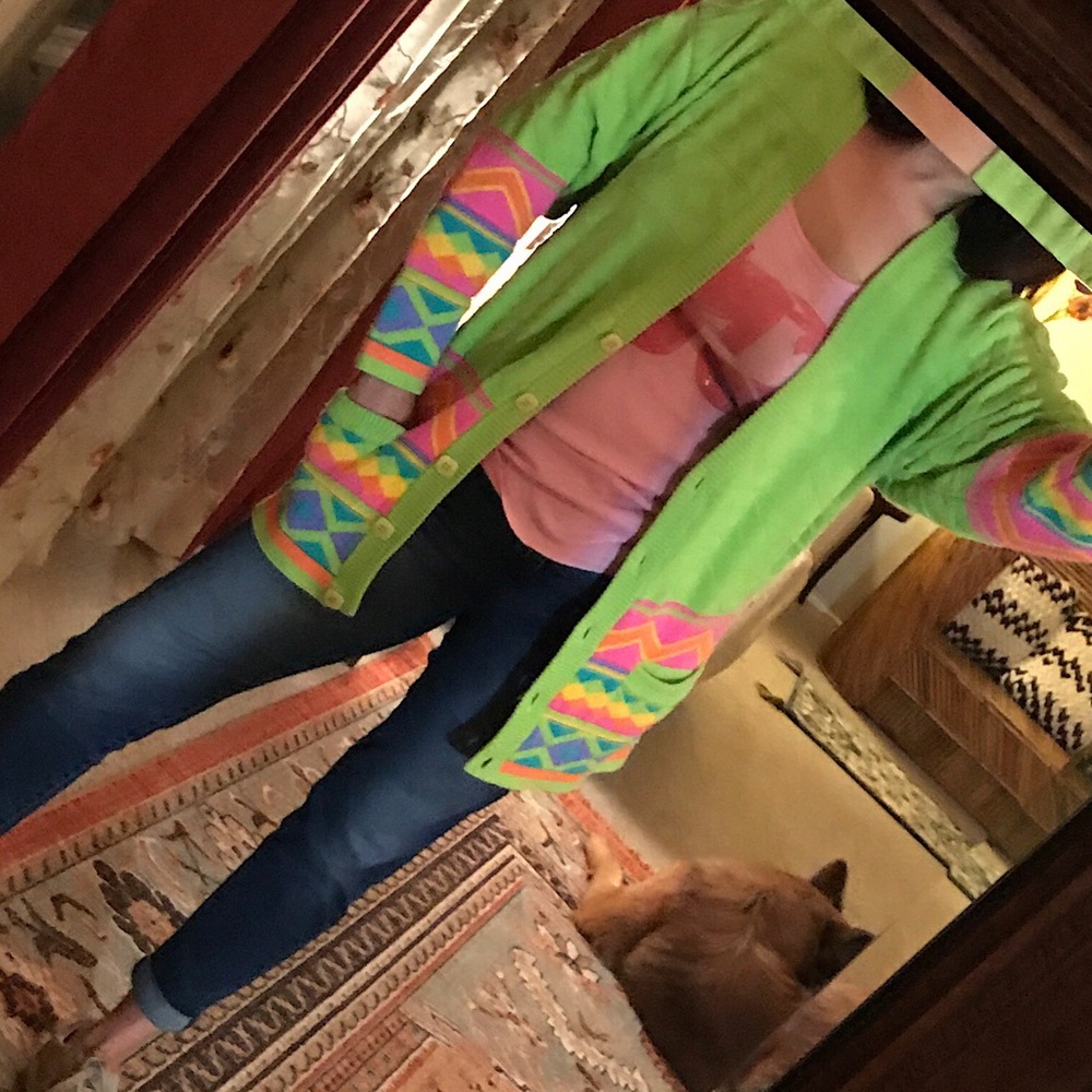 Vintage 90’s Bright Green Long Cardigan